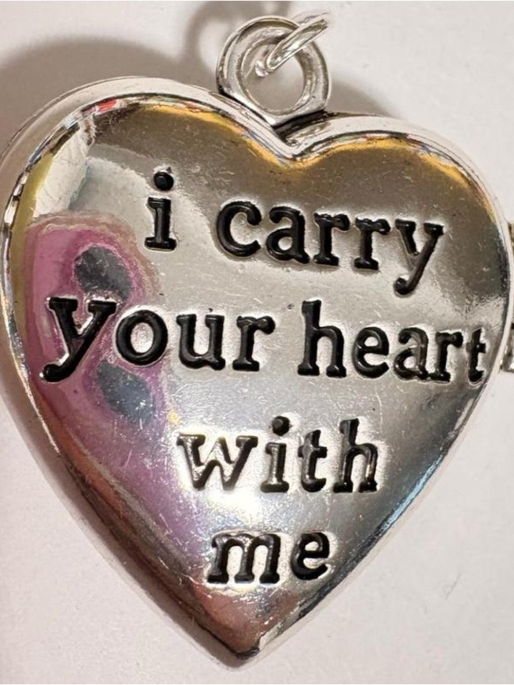 Heart Pendant locket Charm "i carry your heart with me" - Silver Tone